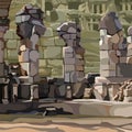 Painted background stone ruins of the ancient city