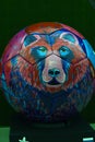 View of painted ball From Russia with love. Mexico fan zone during to FIFA world cup Russia 2018. Color photo.