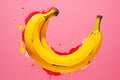 Painted banana on pink background