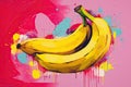 Painted banana on pink background