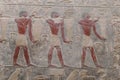 Painted bas relief figures showing daily life in ancient Egypt