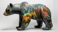 Painted bear sculpture, forest scene, studio backdrop, art display Royalty Free Stock Photo