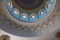 Painted beautiful dome with windows in the Khast Imam Tilla Sheikh mosque. Fragment .Tashkent. Uzbekistan. Apr 29, 2019