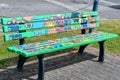 Painted bench with puzzle of the town of Zell