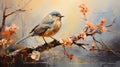 Abstract Oil Painting: Finch Landing In Marsh With Soft Colors