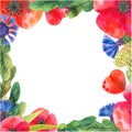 Painted Blank Watercolor Flower Frame Square Border Background.