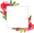 Painted Blank Watercolor Flower Frame Square Border Background.