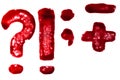 Painted in bloody paint symbol sign of question mark, exclamation mark set isolated on white background Royalty Free Stock Photo