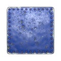 Painted blue metal with rivets in the shape of a square in the center on white background. 3d Royalty Free Stock Photo