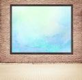 Painted blue watercolor picture with wooden frame Royalty Free Stock Photo