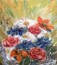 Painted bouquet of flowers with yellow background