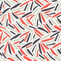 Painted brush strokes seamless vector pattern. Black and red line brushstrokes on a white background. Royalty Free Stock Photo