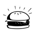 painted burger, great delicious sandwich, vector illustration, vintage style