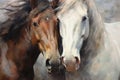 painted canvas of a couple of horses, white background Royalty Free Stock Photo