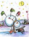 Painted card `Snowman` Royalty Free Stock Photo