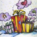 Painted card `Winter surprise`