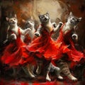 Painted Cats Dance Rumba, Cats Move Beautifully, Drawing Imitation, Abstract Generative AI Illustration Royalty Free Stock Photo