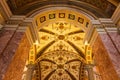 Painted ceiling and red marble columns in the 1884 Neo-Renaissance Hungarian State Opera House Royalty Free Stock Photo