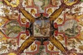 Painted colored ceiling in Vatican Museum, landmark attraction in Vatican State Royalty Free Stock Photo