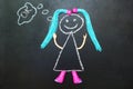 Painted with chalk girl with pigtails thinking
