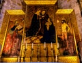 Painted Choir Stall Mary Saint Sebastian Gothic Catholic Barcelona Cathedral Basilica Catalonia Spain