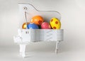 colorful Easter eggs in the decorative white grand piano Royalty Free Stock Photo