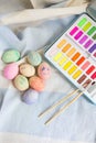 Painted colorful Easter eggs that are painted with watercolor paint. Hand-painted Royalty Free Stock Photo
