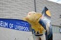 Painted Cow sculpture on Albert Dock in Liverpool Merseyside England