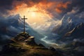 Cross on Mountain Peak Royalty Free Stock Photo