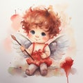 Painted cute cupid with hearts and arrows