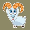 Painted cute funny playful goat shows language, sticker, design element, colorful hand drawing, cartoon character, vector illustra