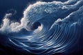 Painted Deep Blue Ocean Storm Waves. Generative AI