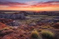 painted desert sunrise, with vibrant colors and warm light on the horizon Royalty Free Stock Photo