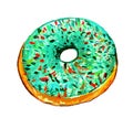 Painted donut with green glaze on a white background Royalty Free Stock Photo