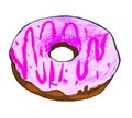 A painted doughnut in pink icing on a white background Royalty Free Stock Photo