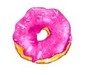 A painted doughnut in pink icing on a white background Royalty Free Stock Photo