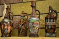 Painted earthenware jugs for wine Royalty Free Stock Photo