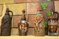 Painted earthenware jugs for wine Royalty Free Stock Photo