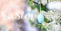 Painted Easter egg. Spring comes with a new life and color! white and blue pattern on egg harmoniously combines with