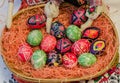 Painted Easter eggs in the basket Royalty Free Stock Photo