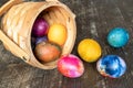 Painted Easter eggs basket Royalty Free Stock Photo