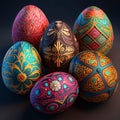 Painted easter eggs on black background. 3D illustration Royalty Free Stock Photo