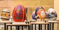 Painted Easter eggs. Colorful festive street installation