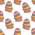Painted easter eggs seamless pattern textile print. repeat pattern background design Royalty Free Stock Photo