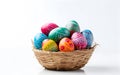 Painted Easter eggs in a straw nest. Royalty Free Stock Photo