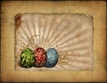 Painted easter eggs on vintage background image