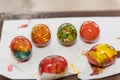 Paint the eggs with paint for the holy feast. Feast of the saints Royalty Free Stock Photo
