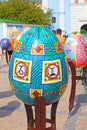 Painted eggs. Street festival of large Easter eggs on Mikhailovska Square