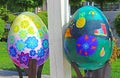Painted eggs. Street festival of large Easter eggs on Sofievskaya Square
