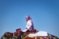 Painted elephants for the Holi Elephant festival riding through the busy traffic with bikes of the city in Jaipur, Rajasthan, Royalty Free Stock Photo